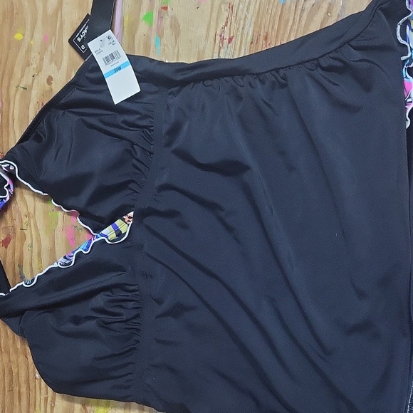 Macys Black and White Women's tankini top & black halter 20W - Picture 5 of 6